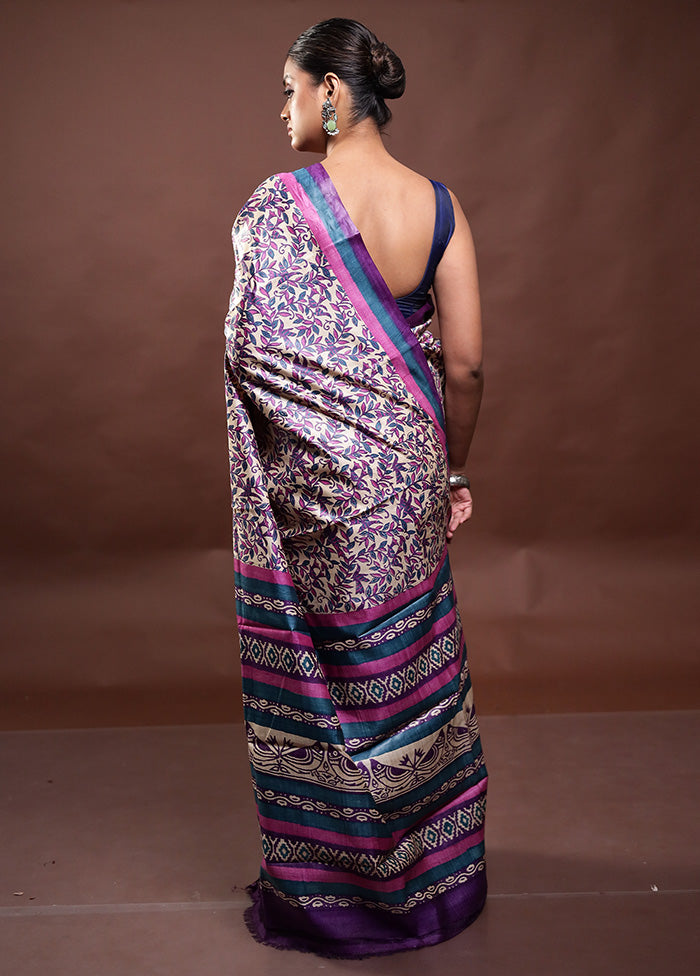 Multicolor Handloom Tussar Pure Silk Saree With Blouse Piece