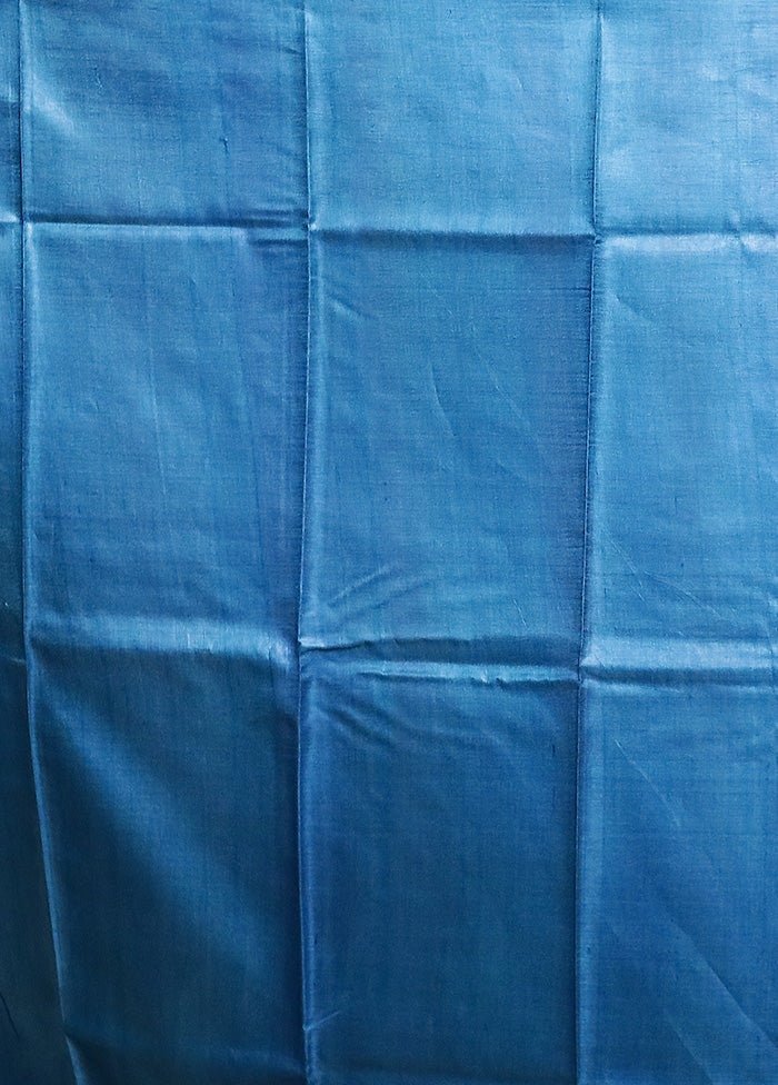 Blue Handloom Tussar Pure Silk Saree With Blouse Piece