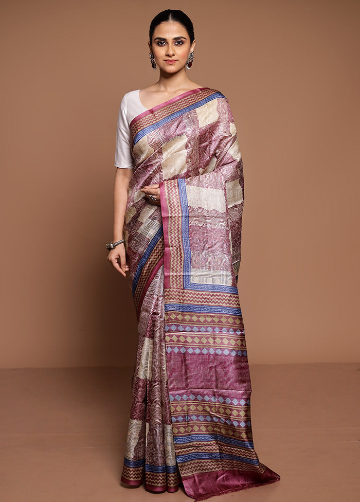 Multicolor Handloom Tussar Pure Silk Saree With Blouse Piece