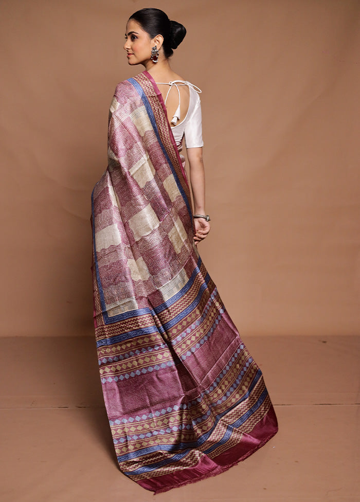 Multicolor Handloom Tussar Pure Silk Saree With Blouse Piece