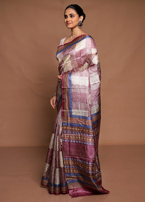 Multicolor Handloom Tussar Pure Silk Saree With Blouse Piece