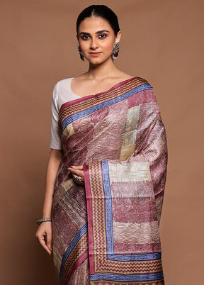 Multicolor Handloom Tussar Pure Silk Saree With Blouse Piece