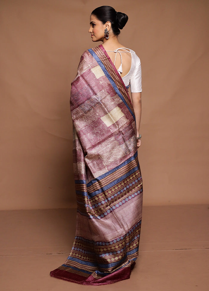 Multicolor Handloom Tussar Pure Silk Saree With Blouse Piece