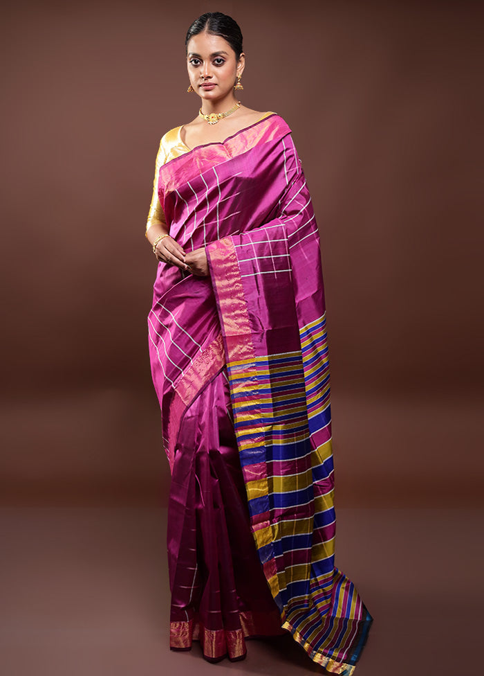 Purple Kalakshetra Kanjivaram Silk Saree With Blouse Piece