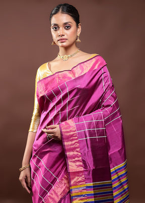 Purple Kalakshetra Kanjivaram Silk Saree With Blouse Piece