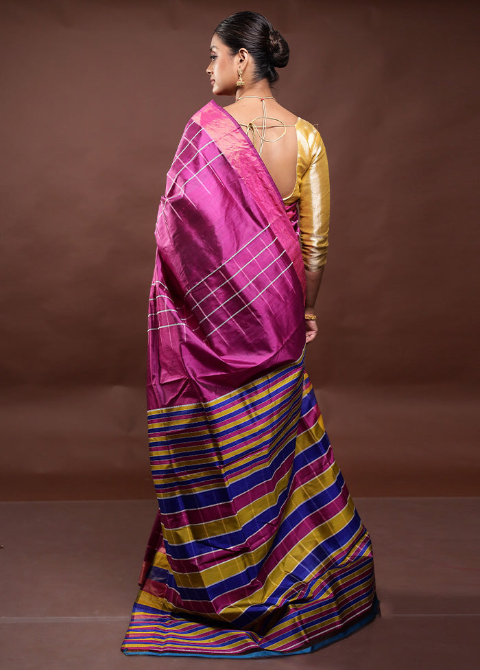 Purple Kalakshetra Kanjivaram Silk Saree With Blouse Piece