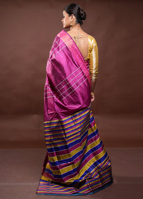 Purple Kalakshetra Kanjivaram Silk Saree With Blouse Piece