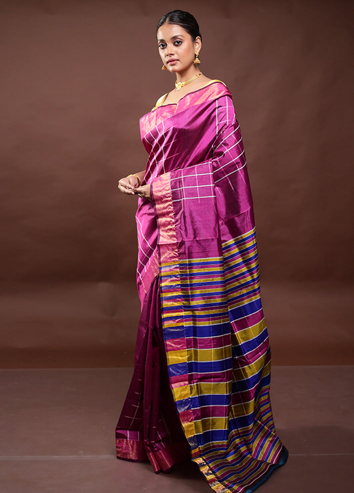 Purple Kalakshetra Kanjivaram Silk Saree With Blouse Piece