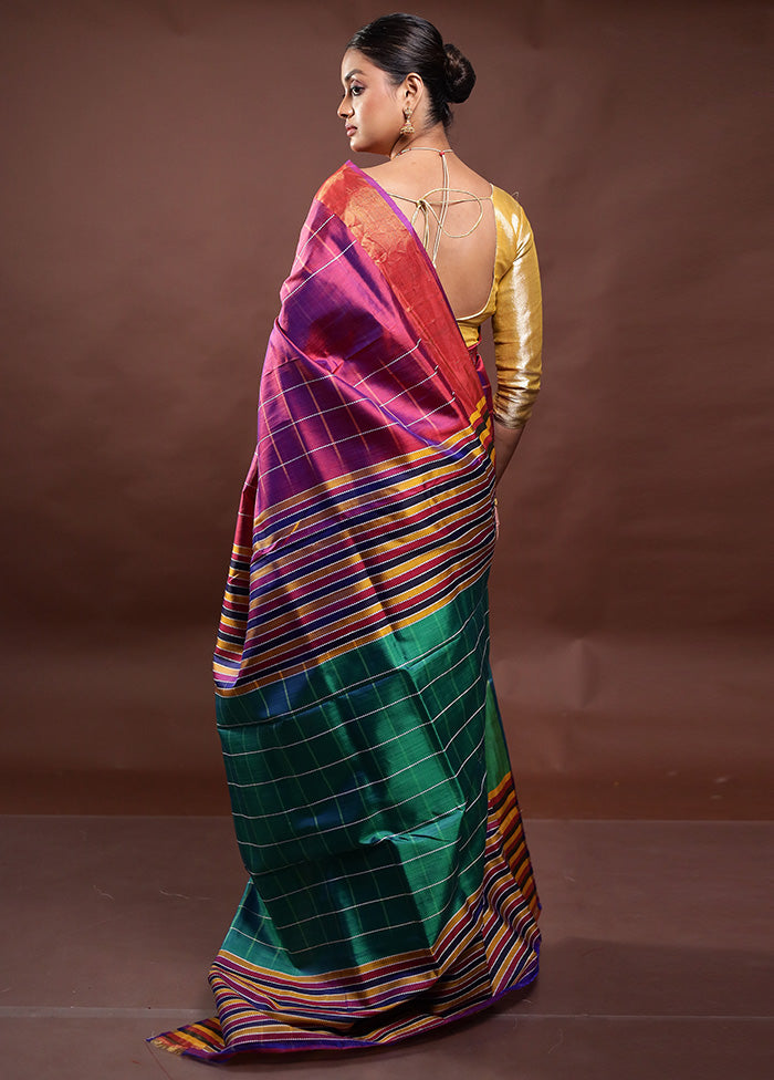 Pink Kalakshetra Kanjivaram Silk Saree With Blouse Piece