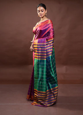 Pink Kalakshetra Kanjivaram Silk Saree With Blouse Piece