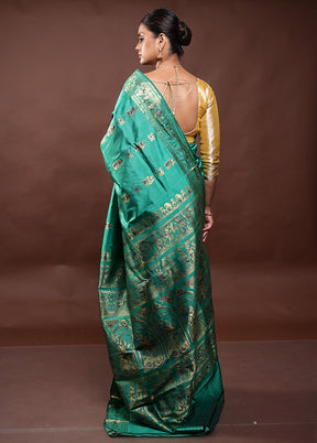 Green Handloom Baluchari Pure Silk Saree With Blouse Piece