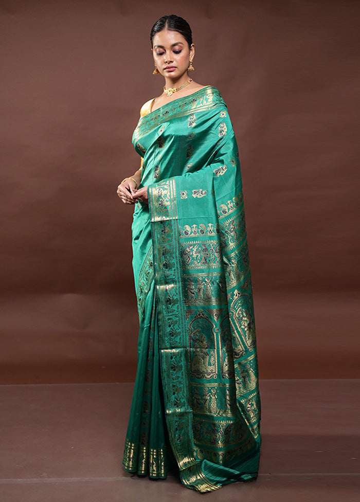 Green Handloom Baluchari Pure Silk Saree With Blouse Piece