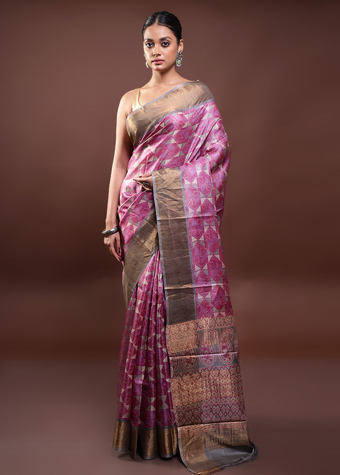 Pink Tussar Silk Saree With Blouse Piece