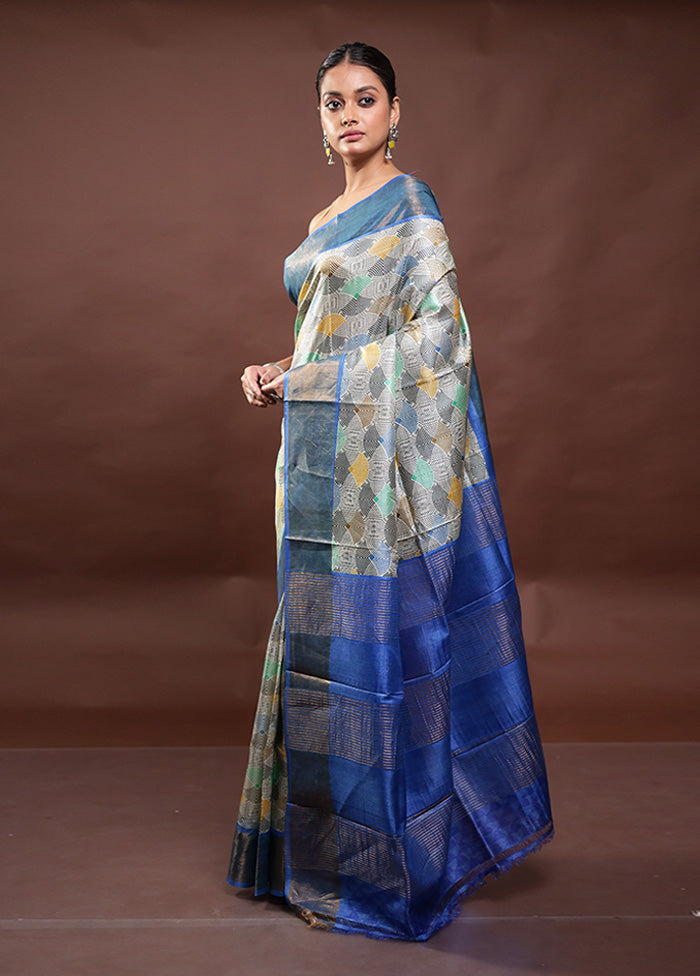 Multicolor Tussar Silk Saree With Blouse Piece