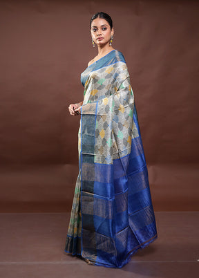 Multicolor Tussar Silk Saree With Blouse Piece