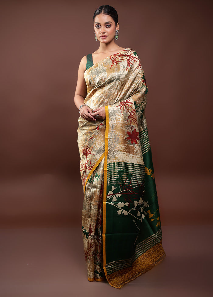 Multicolor Printed Pure Silk Saree Without Blouse Piece