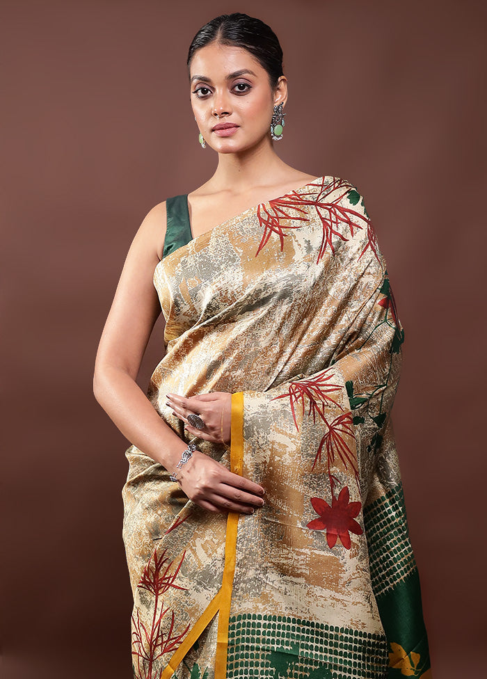 Multicolor Printed Pure Silk Saree Without Blouse Piece