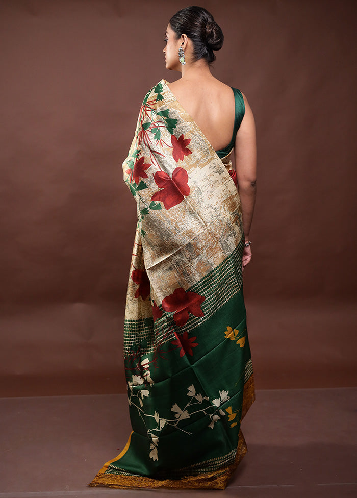 Multicolor Printed Pure Silk Saree Without Blouse Piece