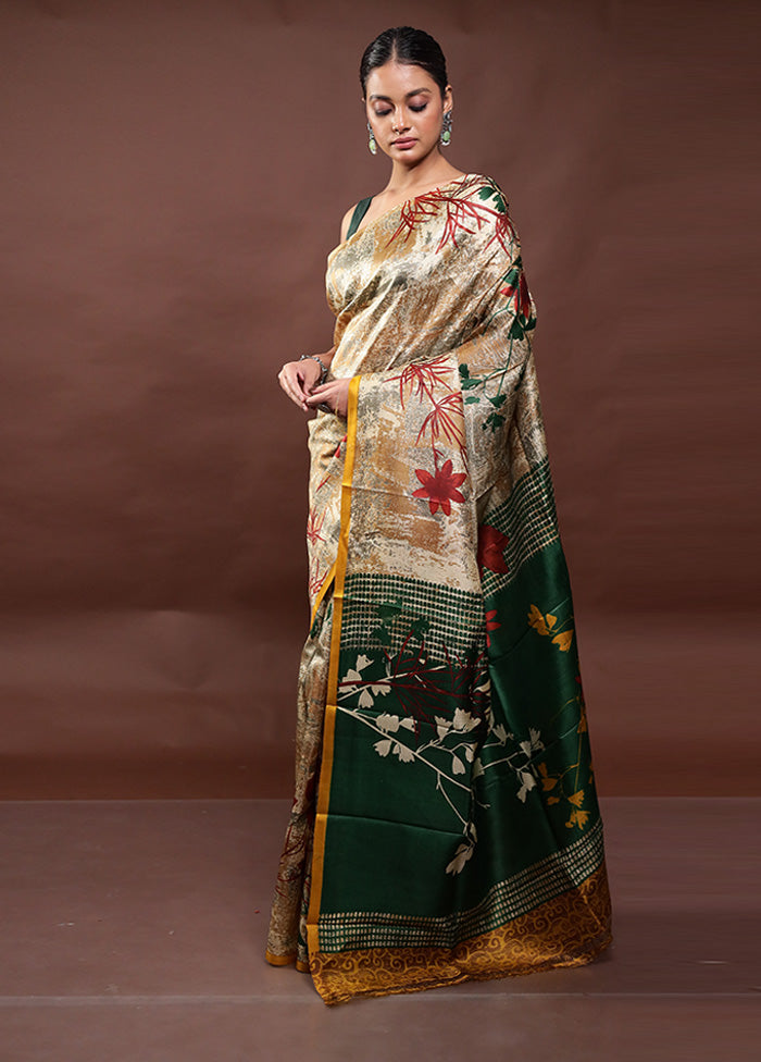 Multicolor Printed Pure Silk Saree Without Blouse Piece