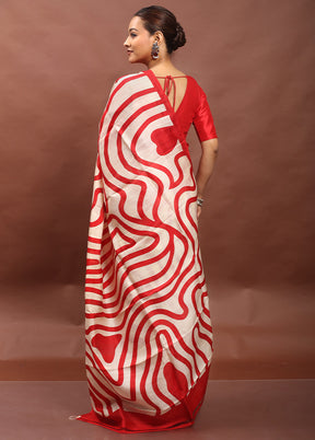 Cream Printed Pure Silk Saree Without Blouse Piece