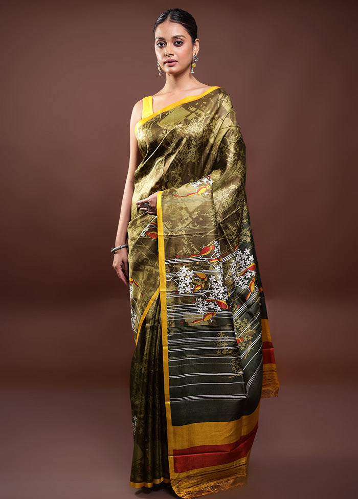 Multicolor Printed Pure Silk Saree Without Blouse Piece