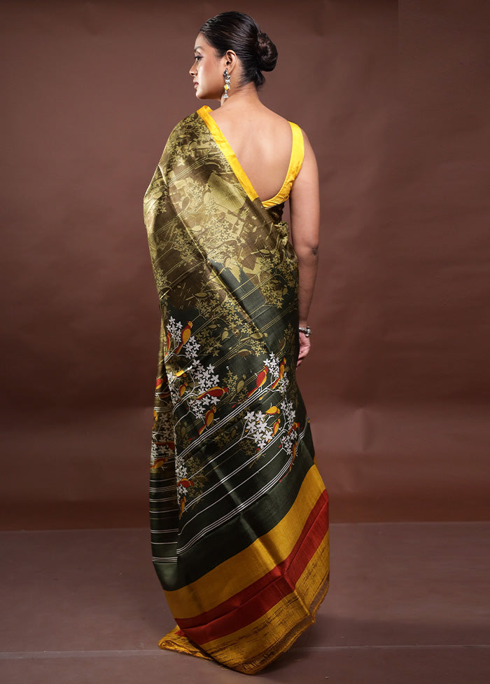 Multicolor Printed Pure Silk Saree Without Blouse Piece