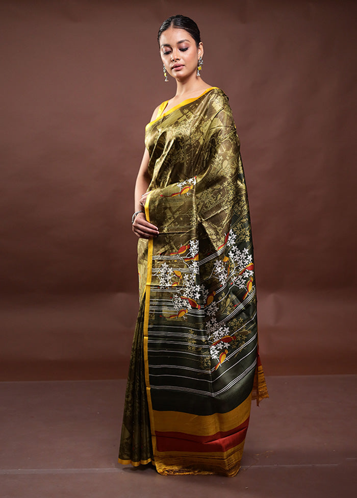 Multicolor Printed Pure Silk Saree Without Blouse Piece