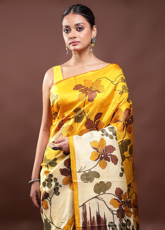 Multicolor Printed Pure Silk Saree Without Blouse Piece