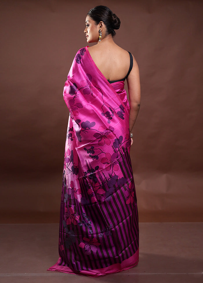 Pink Printed Pure Silk Saree Without Blouse Piece