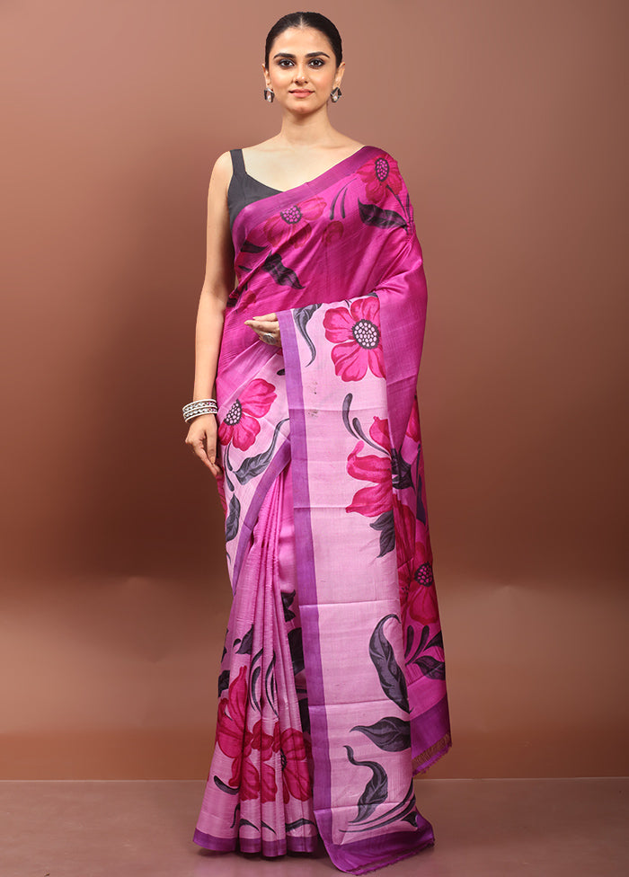 Pink  Printed Pure Silk Saree Without Blouse Piece