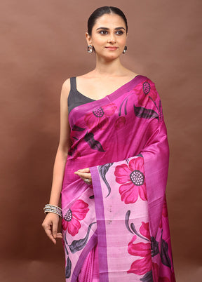 Pink  Printed Pure Silk Saree Without Blouse Piece