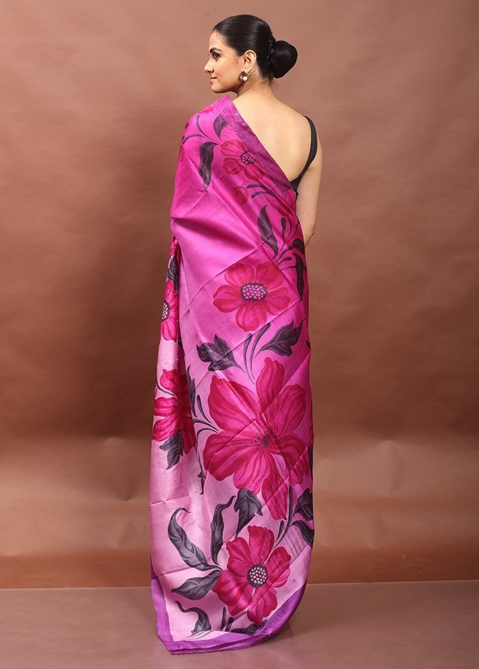 Pink  Printed Pure Silk Saree Without Blouse Piece