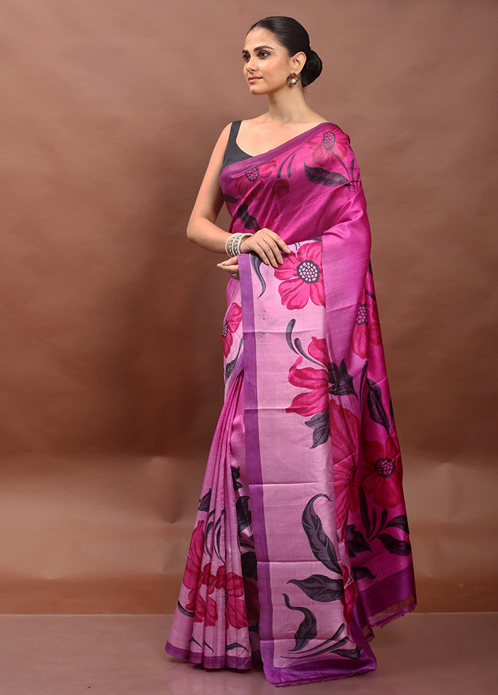 Pink  Printed Pure Silk Saree Without Blouse Piece