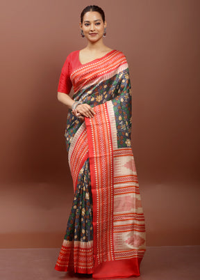 Grey Printed Pure Silk Saree Without Blouse Piece