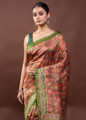 Rust Printed Pure Silk Saree Without Blouse Piece