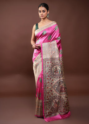 Pink Printed Pure Silk Saree Without Blouse Piece