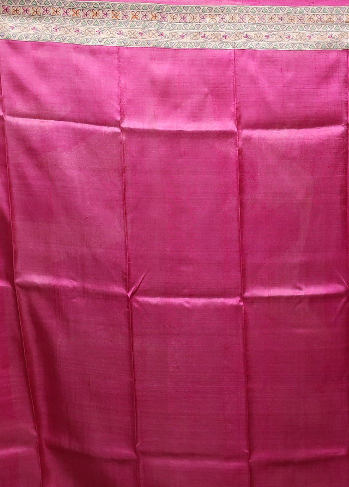 Pink Printed Pure Silk Saree Without Blouse Piece