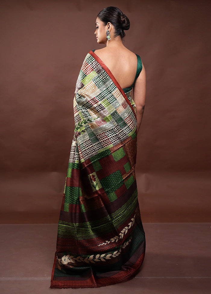 Multicolor Printed Pure Silk Saree Without Blouse Piece