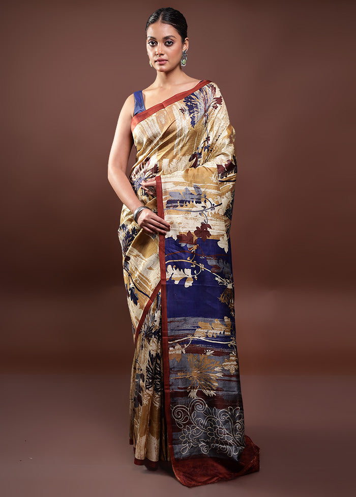 Multicolor Printed Pure Silk Saree Without Blouse Piece