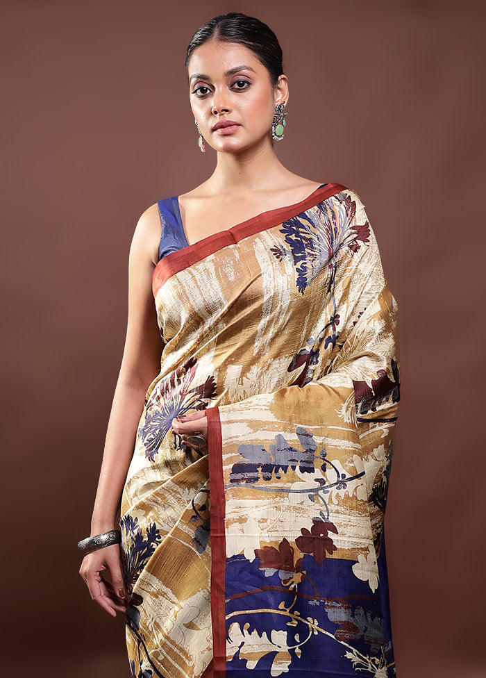 Multicolor Printed Pure Silk Saree Without Blouse Piece