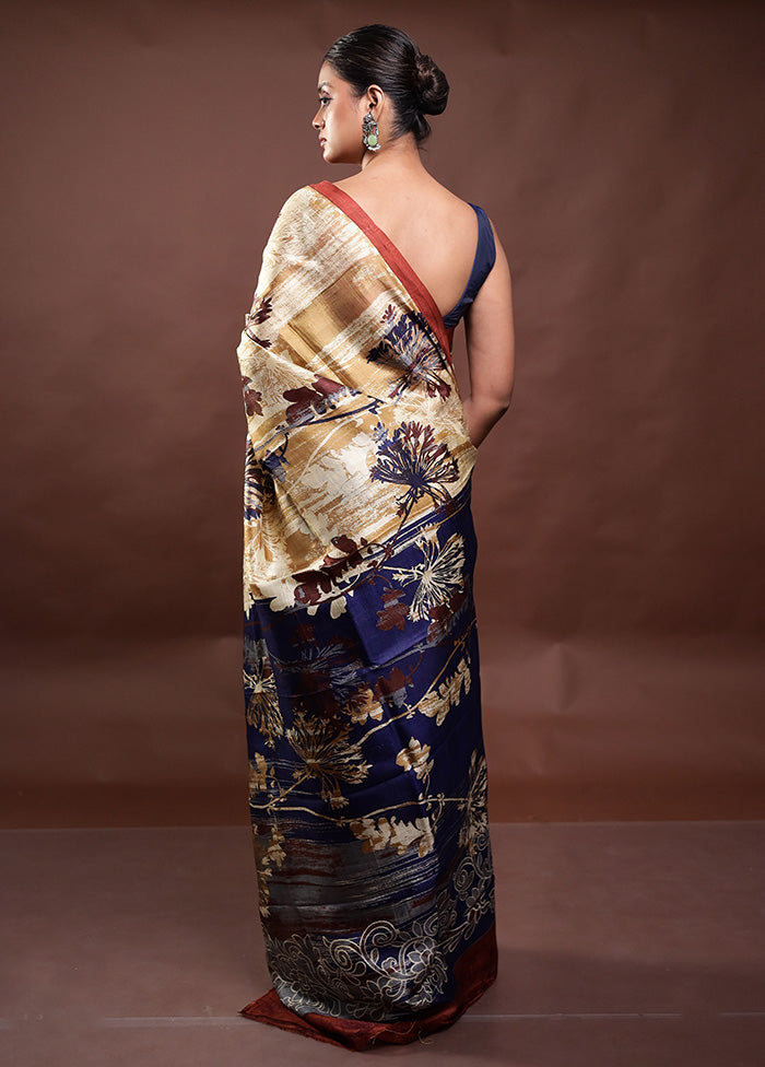 Multicolor Printed Pure Silk Saree Without Blouse Piece