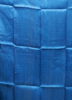 Blue Printed Pure Silk Saree Without Blouse Piece