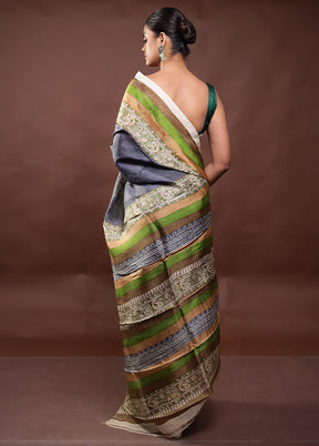 Grey Printed Pure Silk Saree Without Blouse Piece