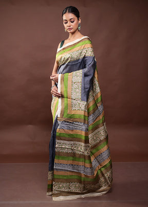 Grey Printed Pure Silk Saree Without Blouse Piece