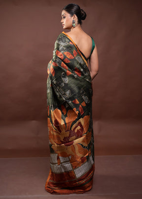 Green Printed Pure Silk Saree Without Blouse Piece