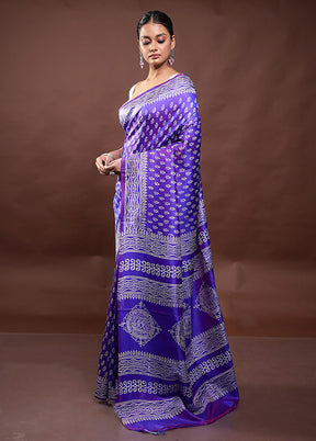 Blue Pure Bishnupuri Silk Saree Without Blouse Piece