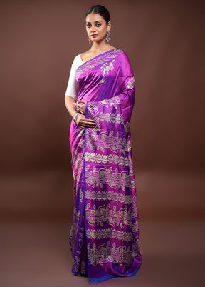 Purple Pure Bishnupuri Silk Saree Without Blouse Piece