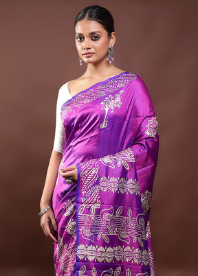 Purple Pure Bishnupuri Silk Saree Without Blouse Piece