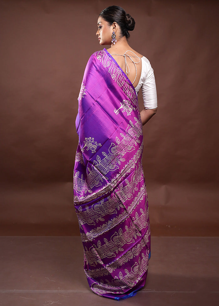 Purple Pure Bishnupuri Silk Saree Without Blouse Piece