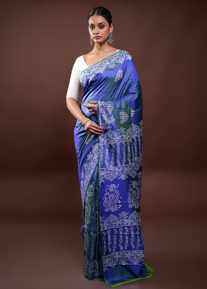 Blue Pure Bishnupuri Silk Saree Without Blouse Piece